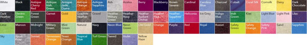 Gildan 5000 Color Chart