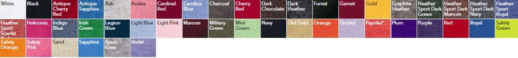 Gildan 18500 Hoodie Color Chart