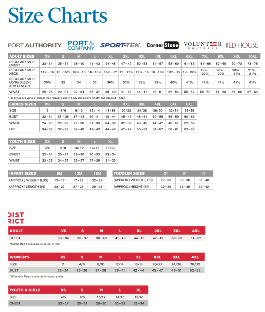 Sport Tek Size Charts | Sportswear