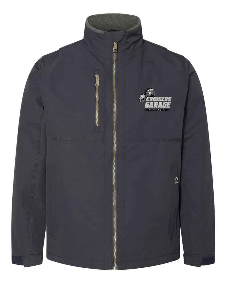 Dark gray zip up jacket with front zippered pocket Dri Duck