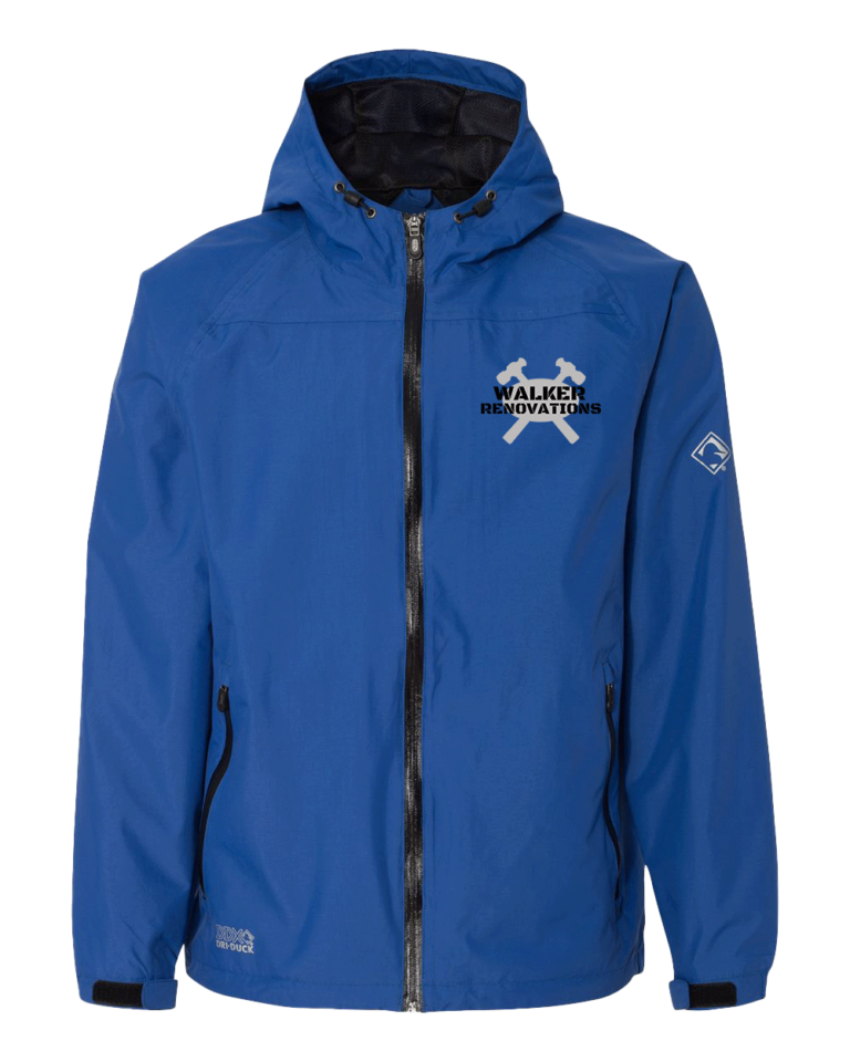 Blue hooded zip up weatherproof jacket
