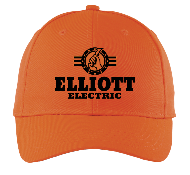 Orange ball cap with black logo from Port Authority