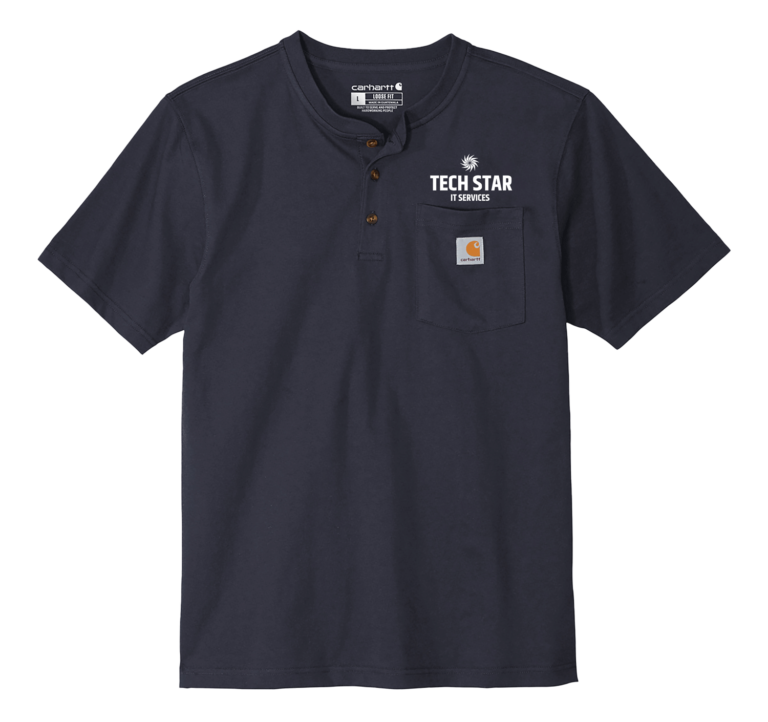 Black 100% cotton short sleeve tee with front chest pocket