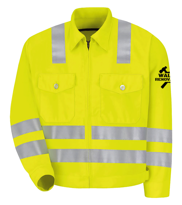 Yellow button up high vis jacket with reflective strips from Red Cap