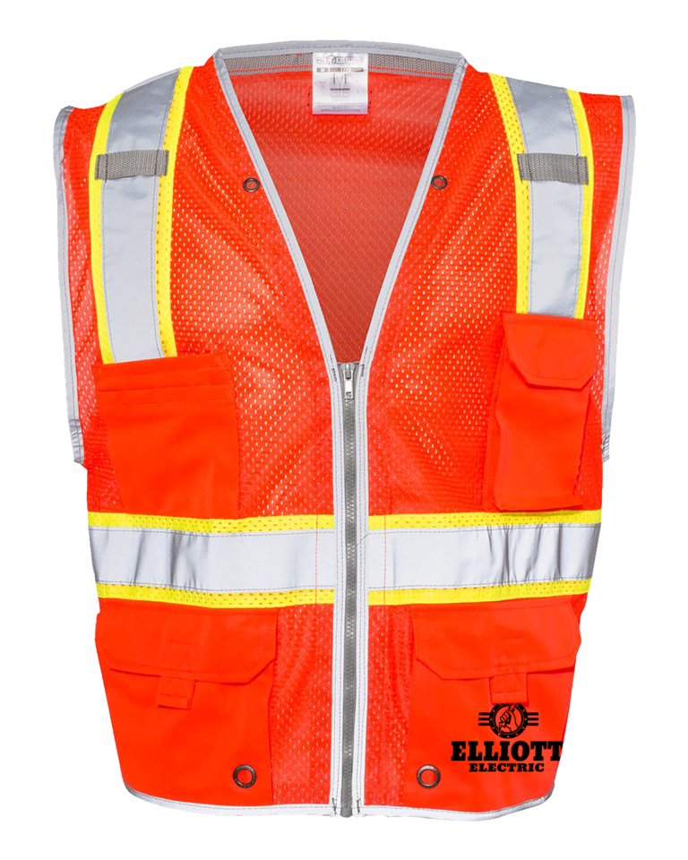 Orange zip up safety vest with reflective strips made in the USA