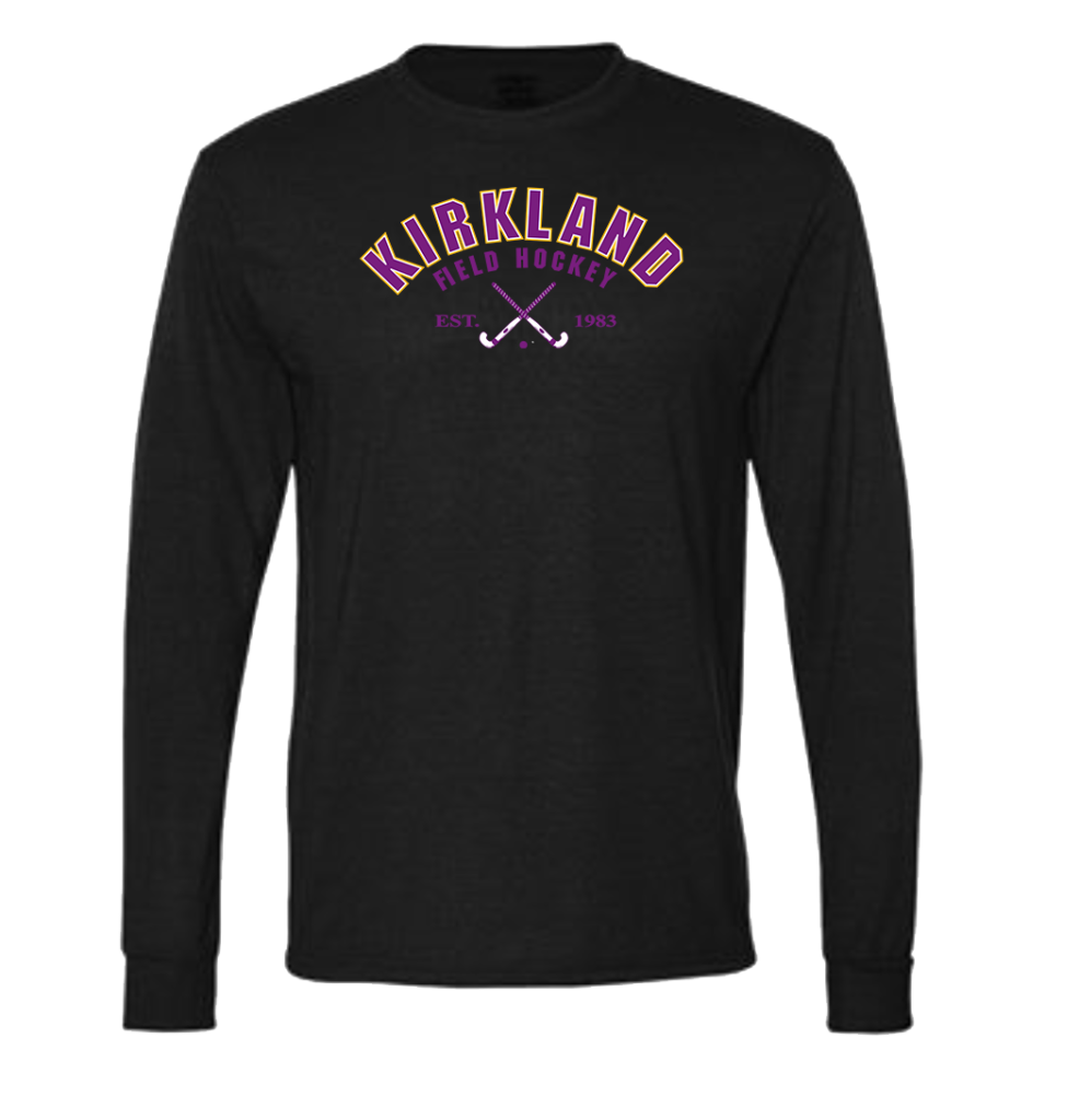 Black Dri-Power® Performance Long Sleeve T-Shirt with field hockey logo