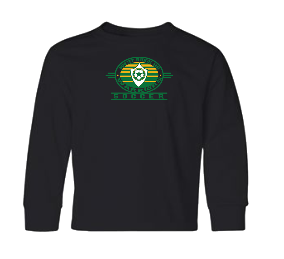 Dri-Power youth long sleeve 50-50 black t-shirt with soccer logo