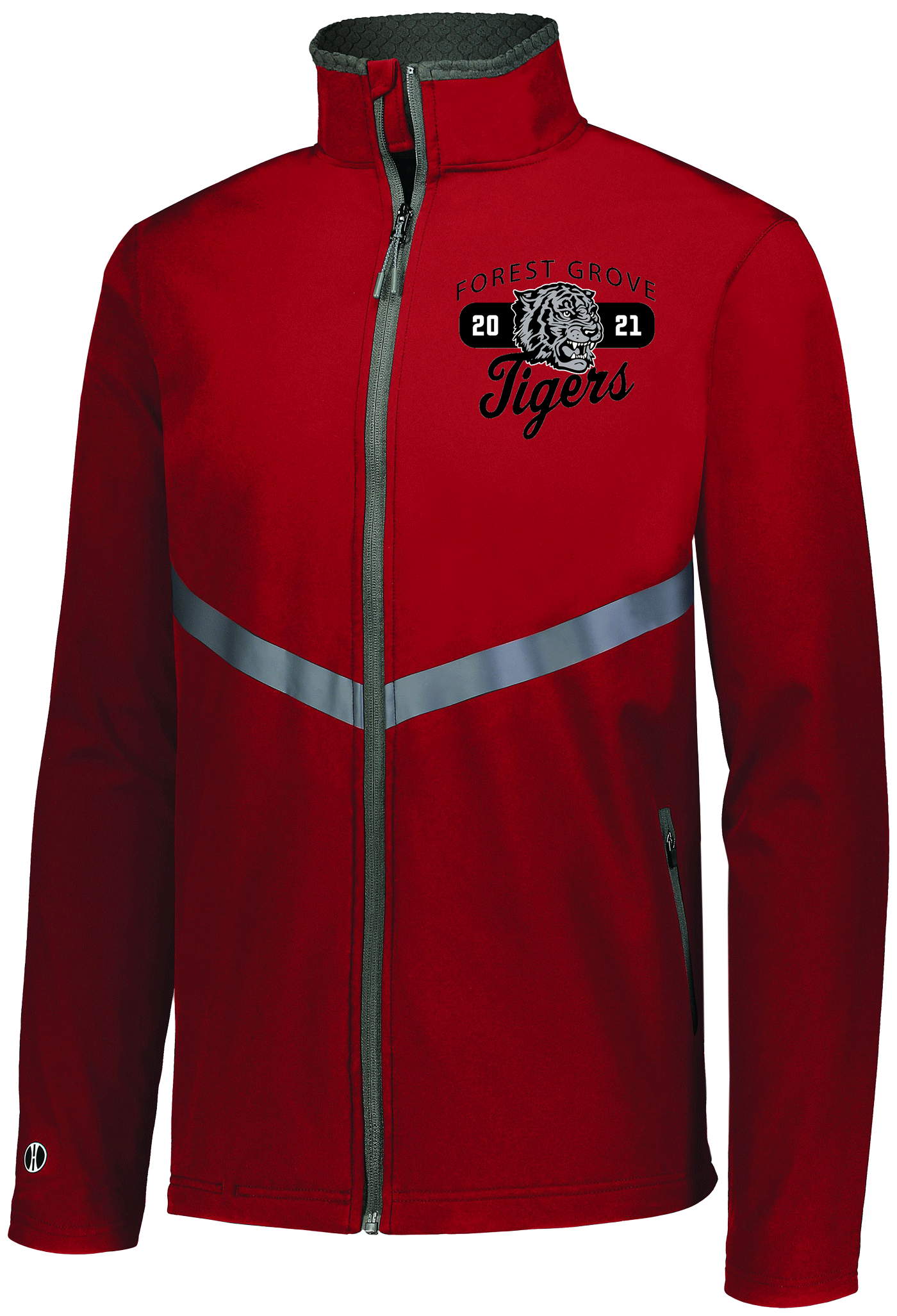 Red zip up jacket featuring Columbus OH custom embroidery