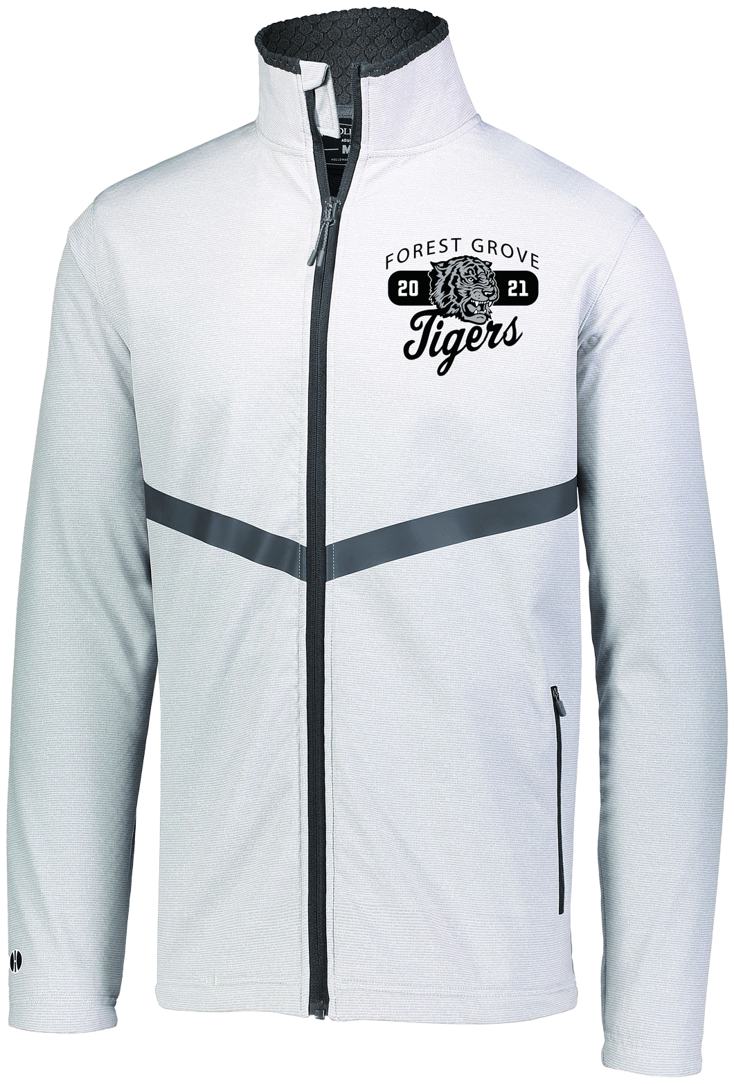 White zip up jacket featuring Columbus OH custom embroidery